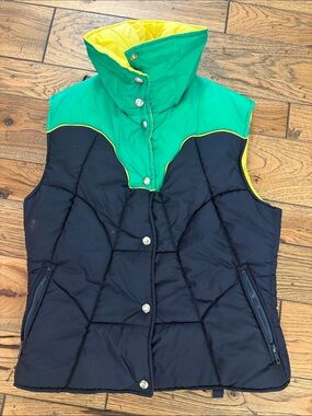Colorblock Quilted Vest in Black, Green & Yellow - Women's